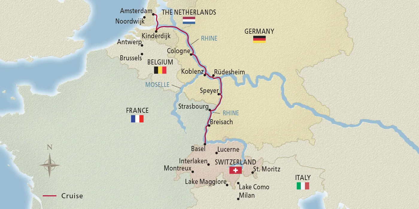 Map of the Rhine Getaway route from Amsterdam to Basel